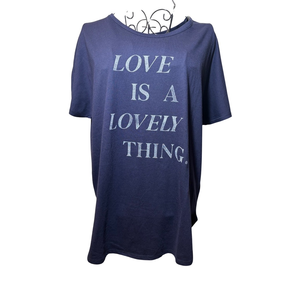 Wonderly NWT Studio Navy Blue Love Is A Lovely Thing Graphic Tee Shirt Large